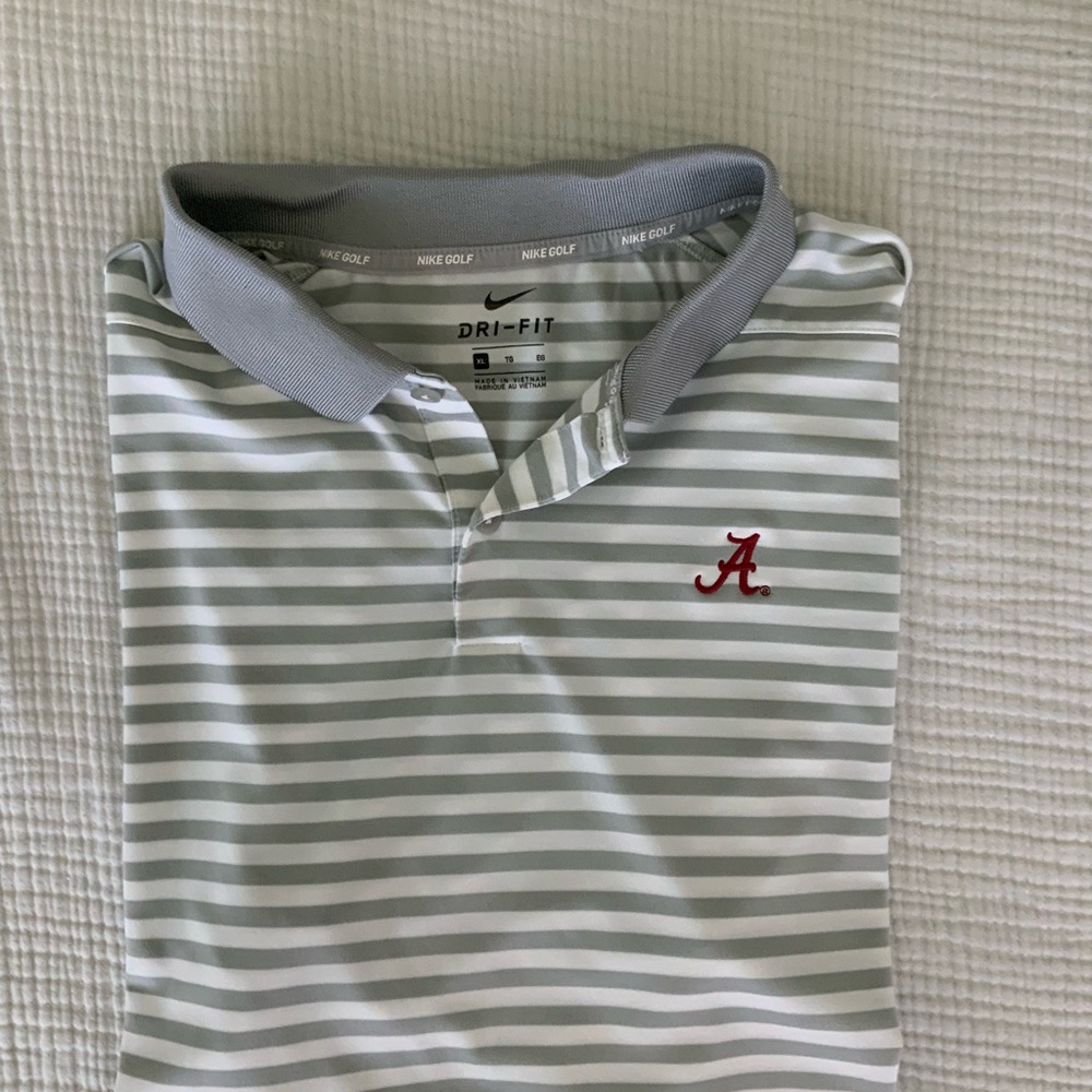 Nike Gray and White Striped Men's Polo Shirt
